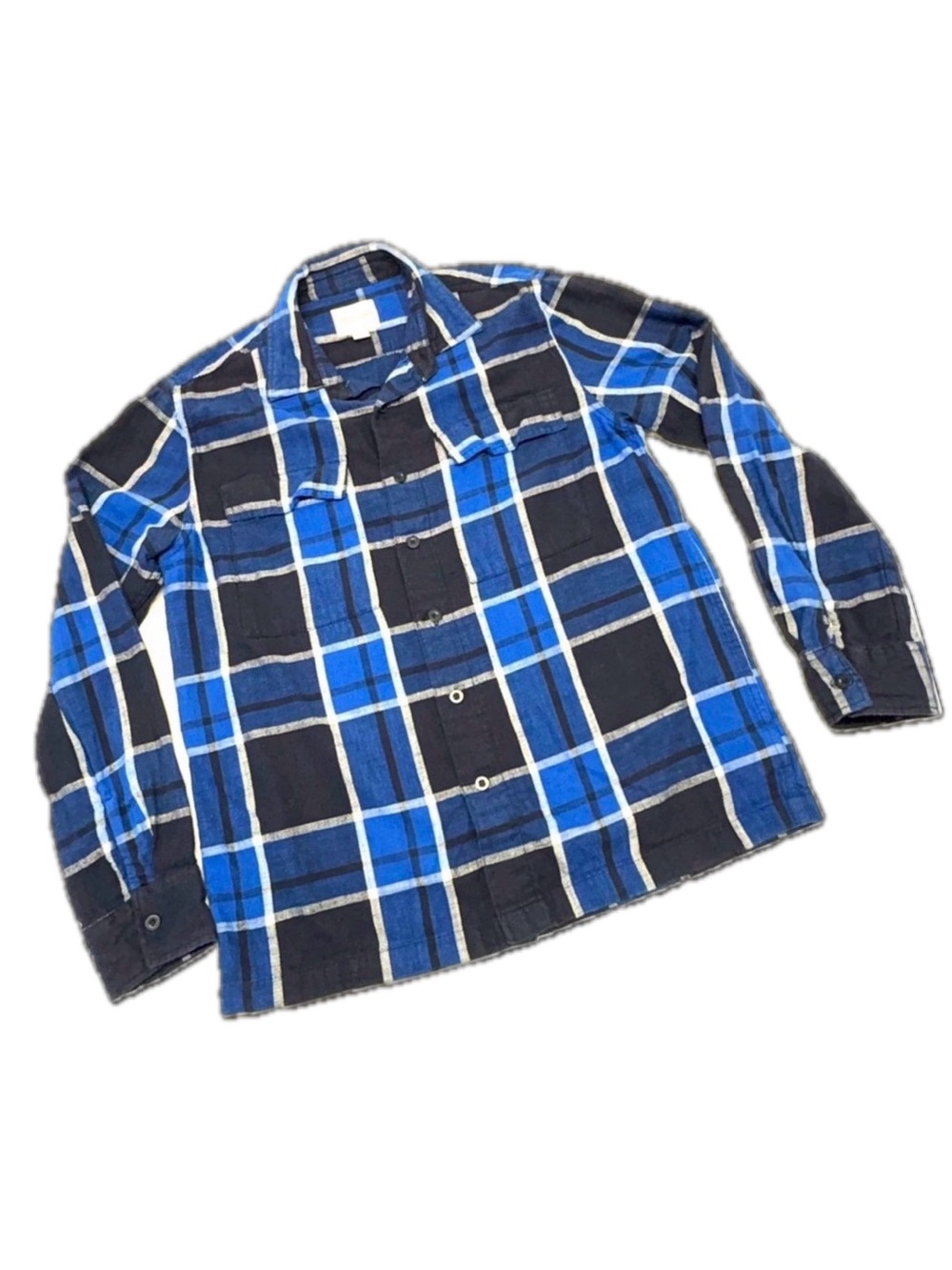 American Eagle Men's Medium Blue White Grid Plaid Flannel Button Up Shirt M